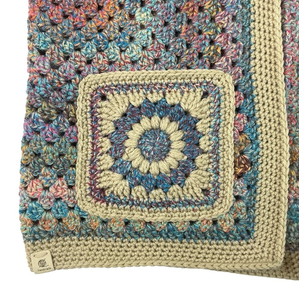 Handcrafted Crochet Hexagon Cardigan Sweater Open Front Wide Sleeve 2 Pockets - Picture 10 of 16